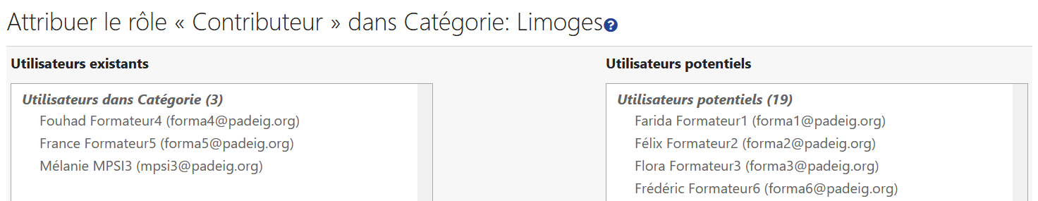 Interface d&#39;attribution du rôle contributeur