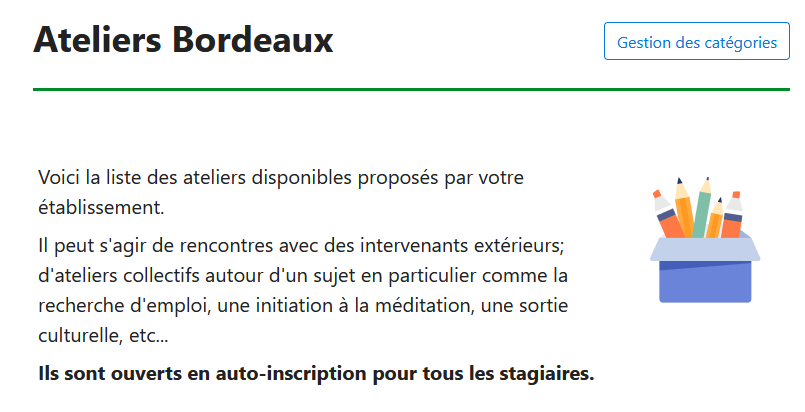 Exemple de description intégrée dans une catégorie Ateliers complémentaires