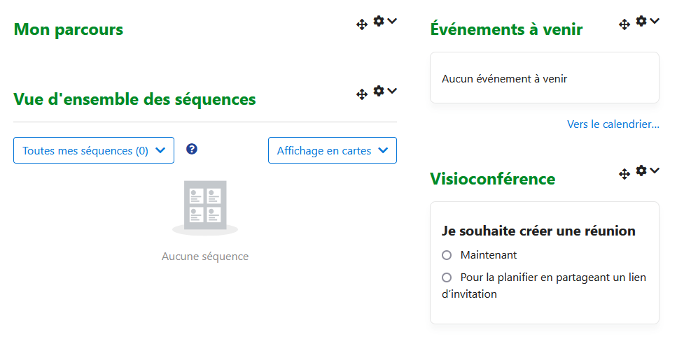 Configuration standard du tableau de bord PAD+
