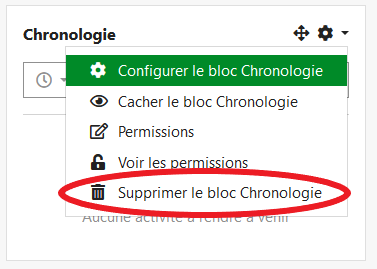 Option de suppression dans le menu de paramètre d&#39;un bloc