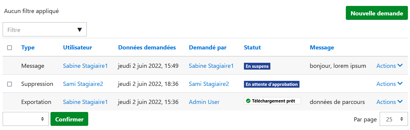 Interface des demandes au DPD