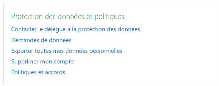Interface de contact du DPD sur la page profil d'un utilisateur