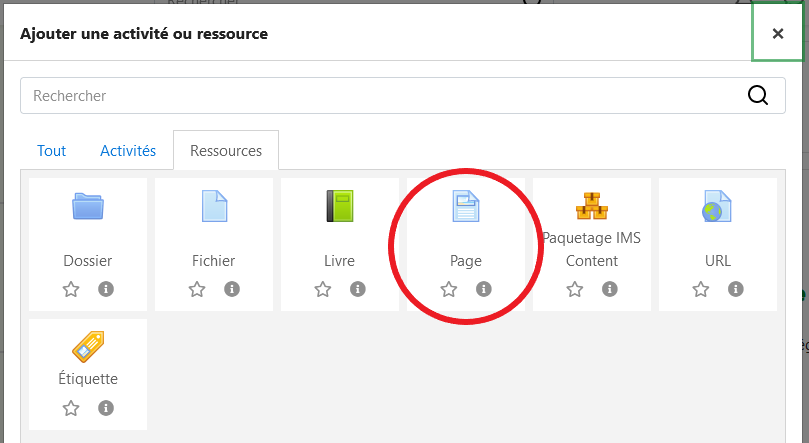 Emplacement du bouton &quot;Page&quot;