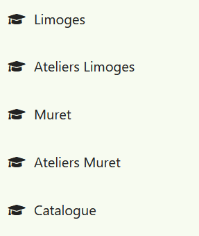 Menu latéral avec accès aux catégories de plusieurs sites