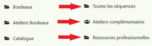 Menu latéral : exemples d&#39;affichage des catégories avec leurs noms propres à gauche et intitulés PAD+ à droite