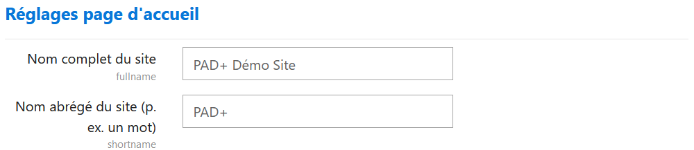 Edition du nom du site