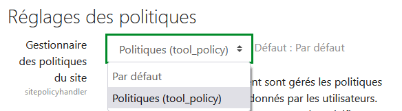 Activation de l'outil 'Politiques' dans l'administration