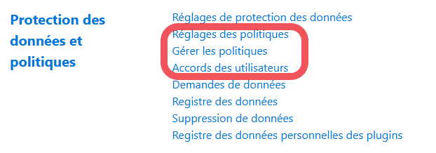 Nouvelles options activées pour les politiques d'utilisation dans l'administration